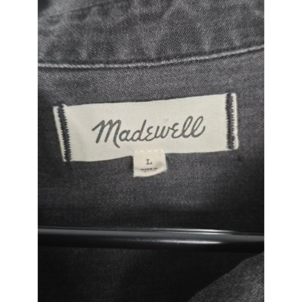 Madewell Women Denim Short Sleeve Shirt Dress Faded Black Gray MD322 Sz L Casual - Picture 3 of 10